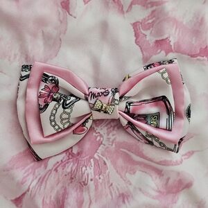 Ma*rs Gyaru Perfume Print Ribbon Bow Pin With Rhinestone Charm